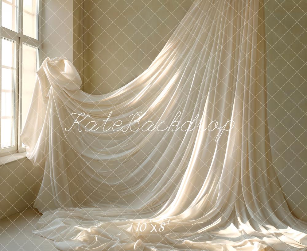 Kate Elegant White Draped Fabric Window Backdrop Designed by Emetselch