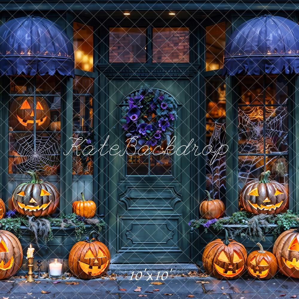 Kate Halloween Store Pumpkin Lanterns Dark Gray Backdrop Designed by Emetselch