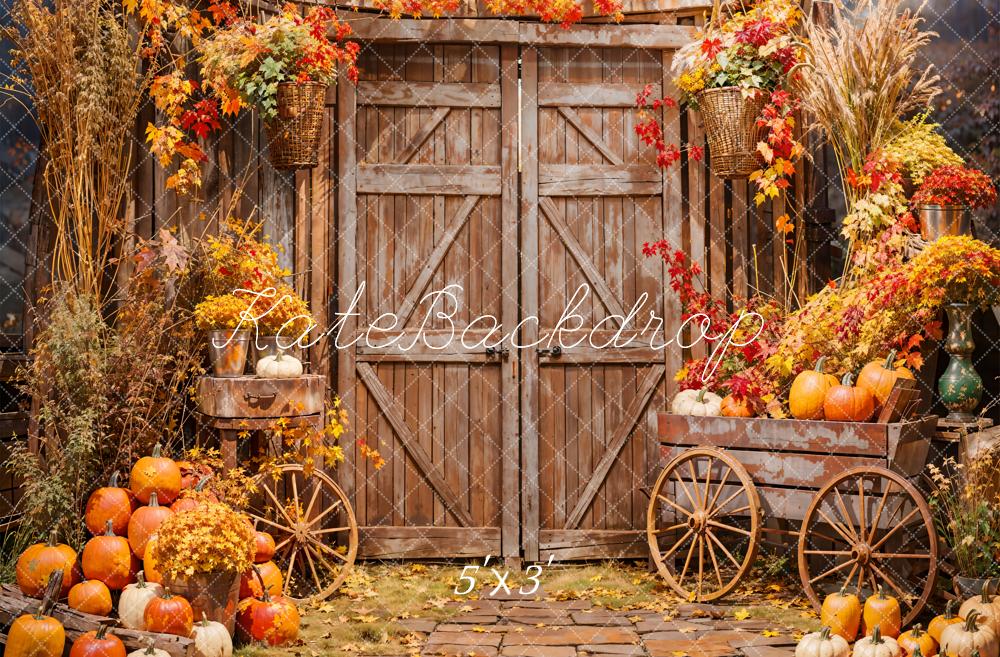 Fondo de Puerta de Granero con Hoja de Arce Flor Calabaza Boho Otoño Diseño de Emetselch