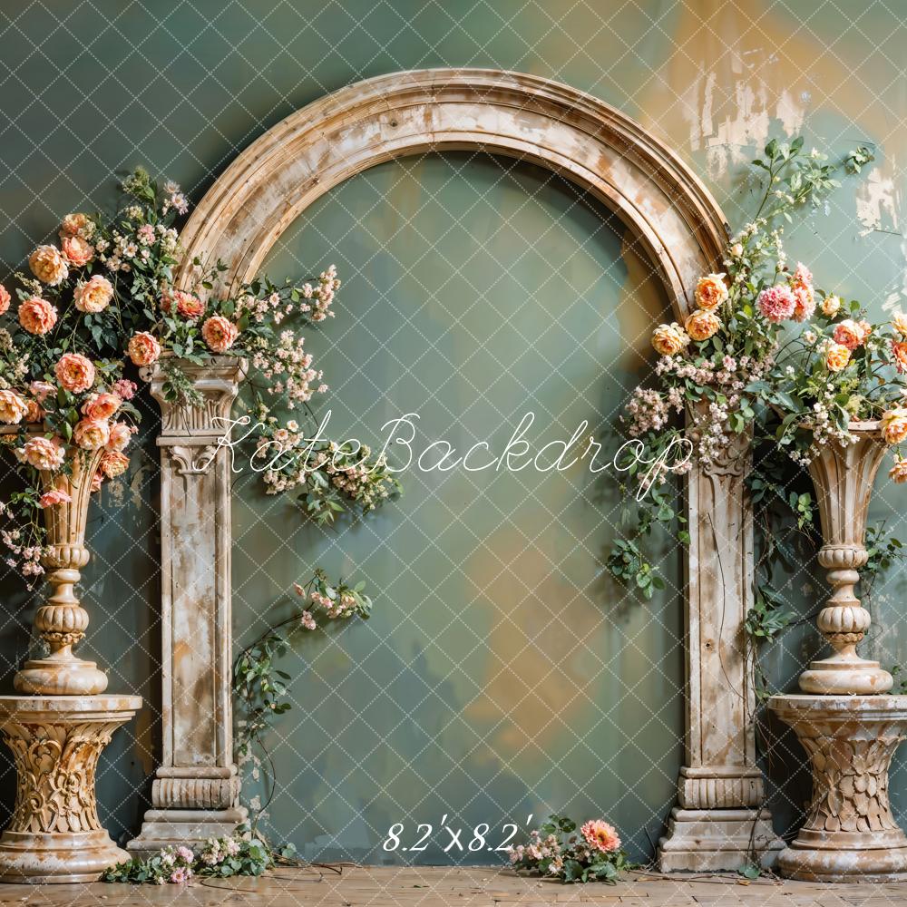 Kate Fine Art Flower Vintage Arch Green Wall Backdrop Designed by Emetselch