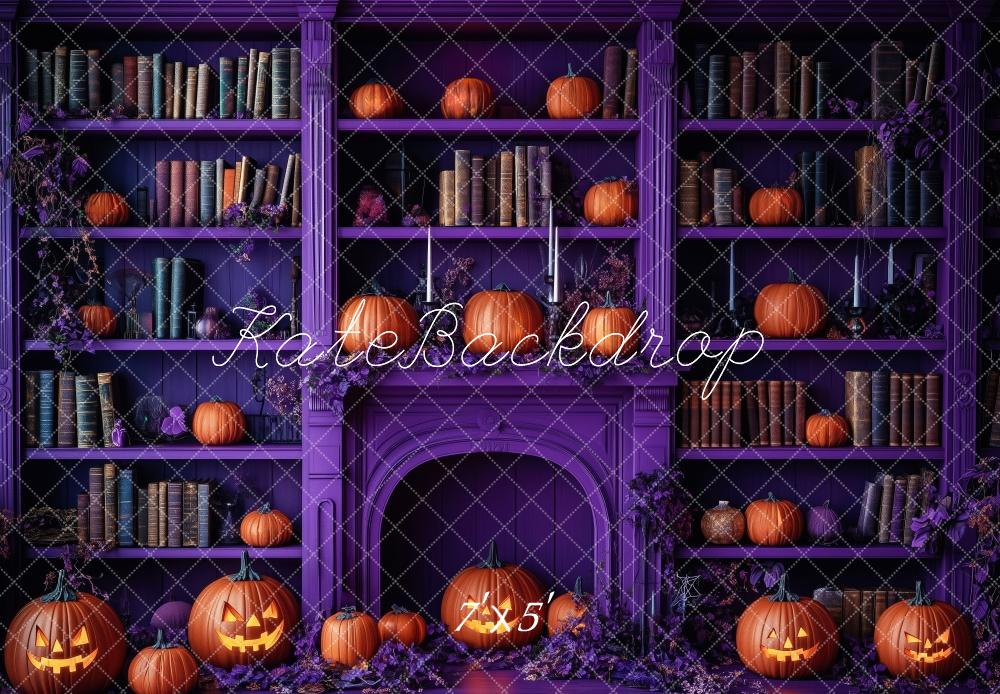 Biblioteca viola di Halloween con sfondo di zucca Designed by Patty Roberts