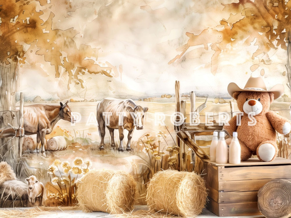 Kate Retro Cartoon Farm Cow Teddy Bear Milk Backdrop Designed by Patty Robert