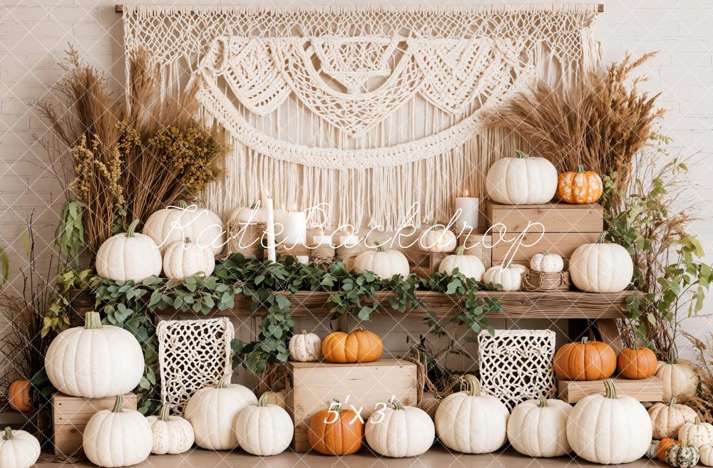 Fondo de Macramé de Calabaza Boho de Otoño Designed by Emetselch