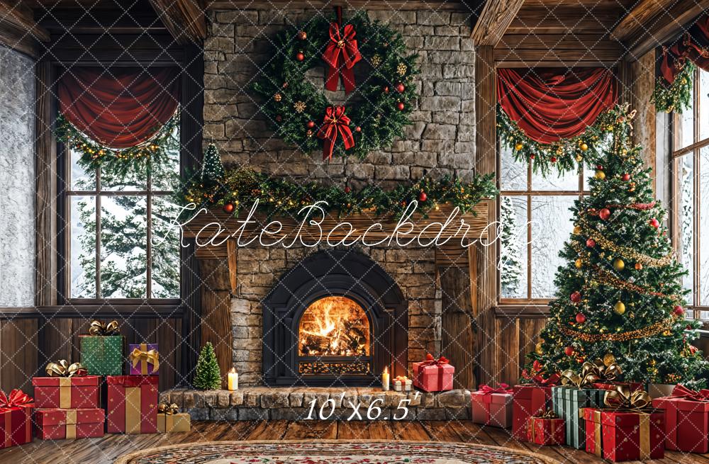 Kate Christmas Tree Fireplace Gift Box Backdrop Designed by Emetselch