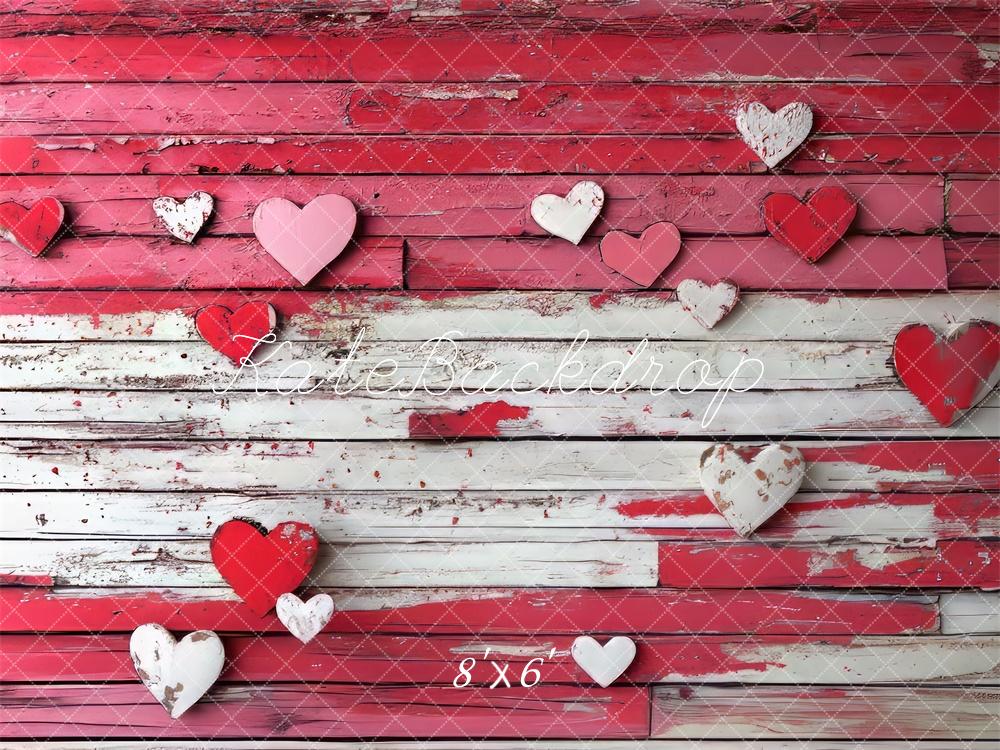 TEST Valentine Fondo de Piso de Madera Corazón Rojo Diseñado por Mini MakeBelieve