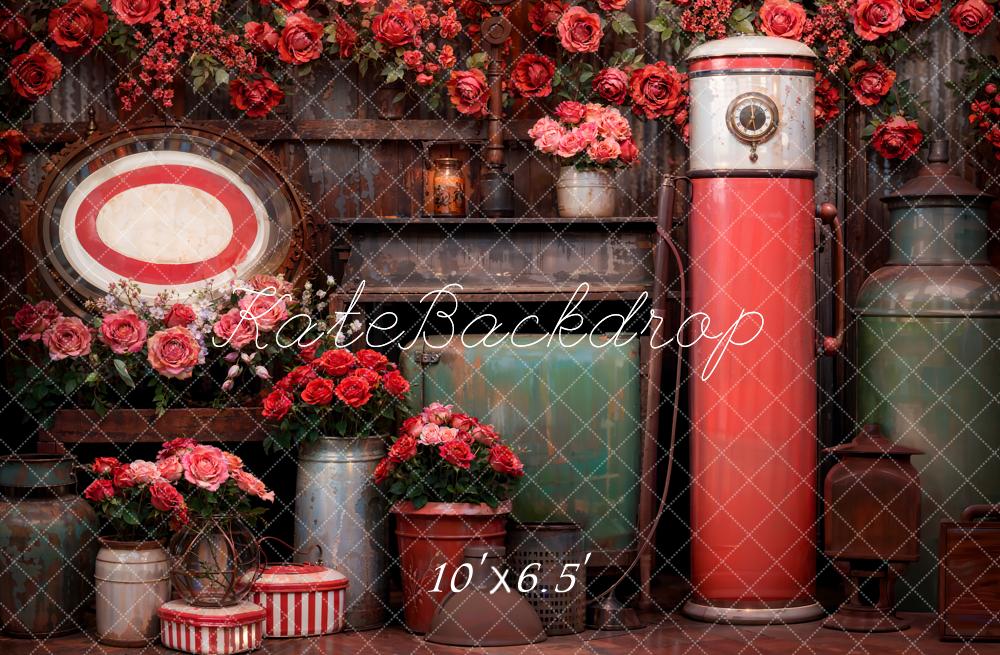 Kate Vintage Floral Gas Pump Clock Backdrop Designed by Emetselch