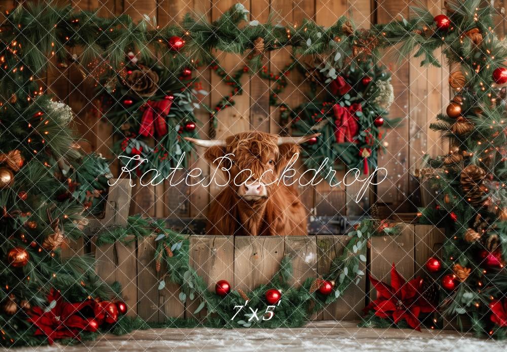 Christmas Cow Pine Wreath Foto Achtergrond Designed by Patty Roberts