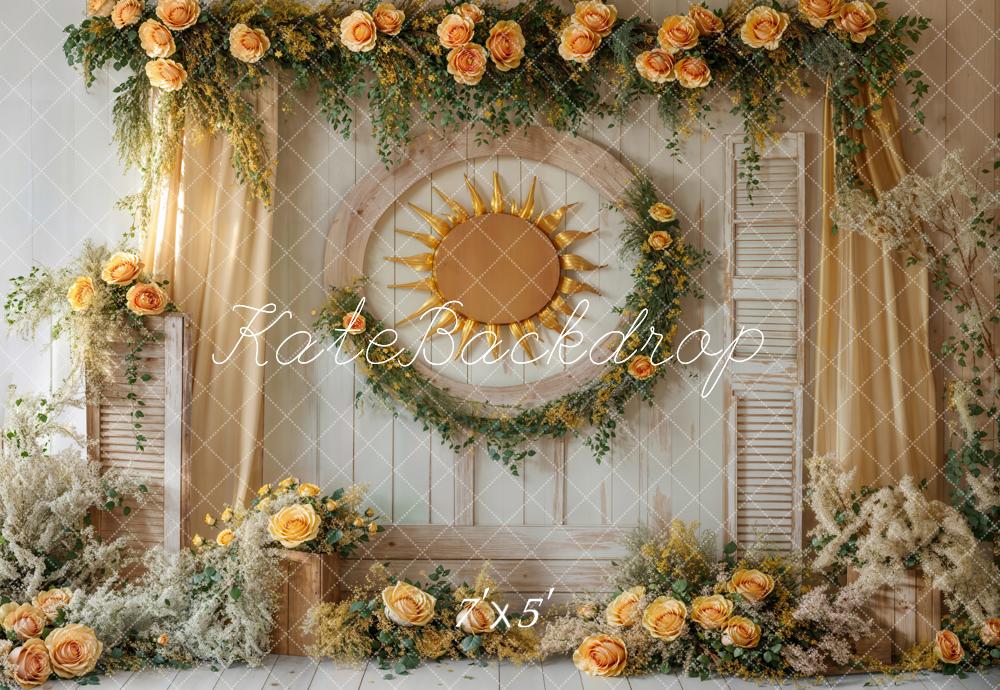 Kate Spring Floral Sun Wreath Rustic Backdrop Designed by Emetselch