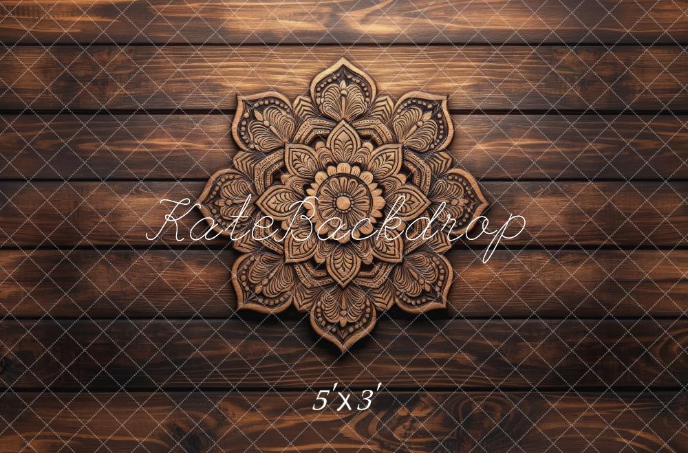 Kate Retro Floral Mandala Wood Floor Backdrop Designed by Mini MakeBelieve