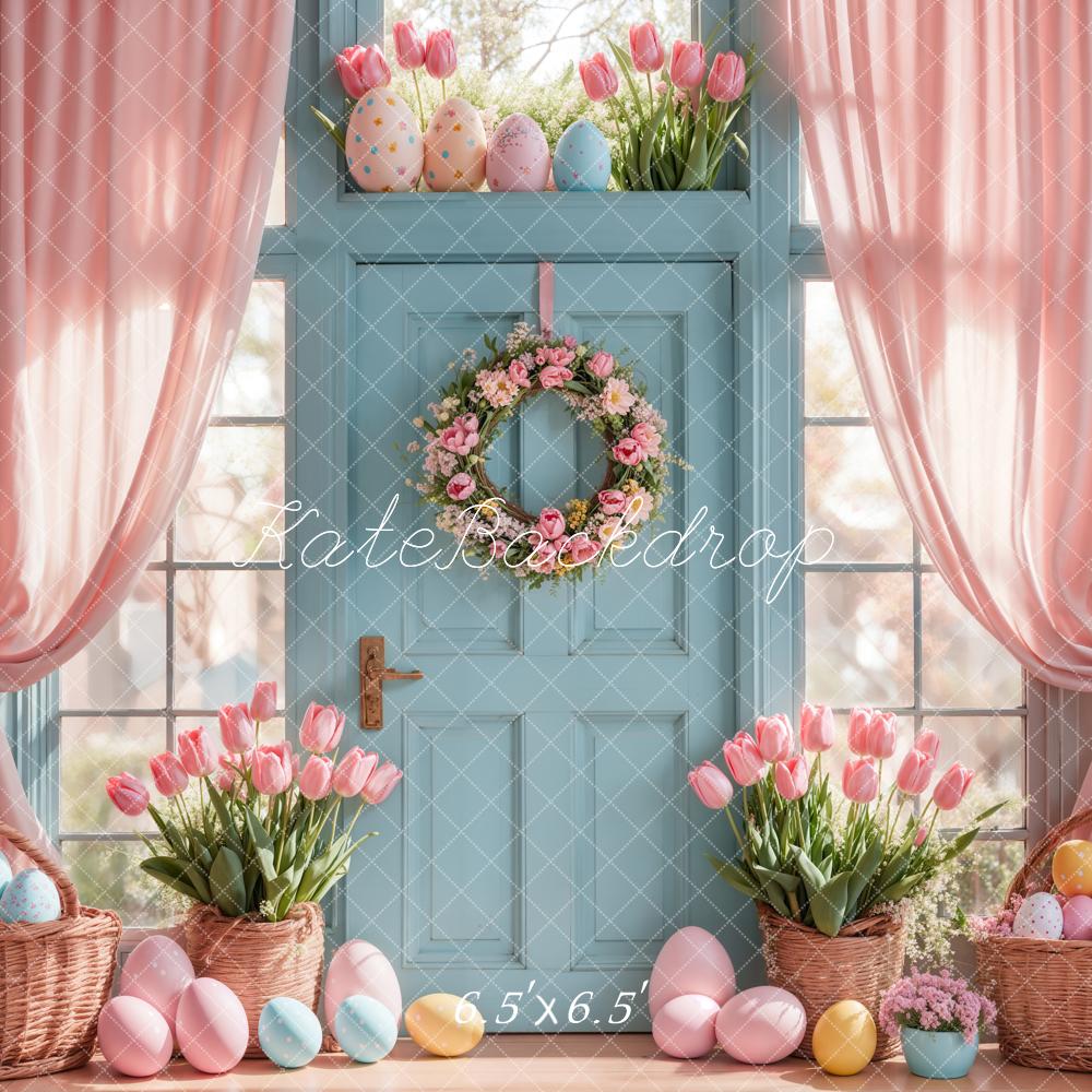 Kate Easter Tulips Eggs Door Pink Backdrop Designed by Emetselch