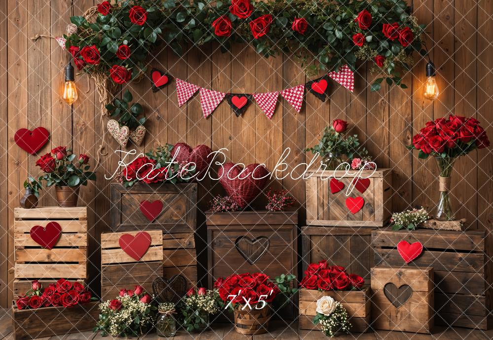 Kate Valentine's Rustic Roses Heart Wooden Backdrop Designed by Emetselch