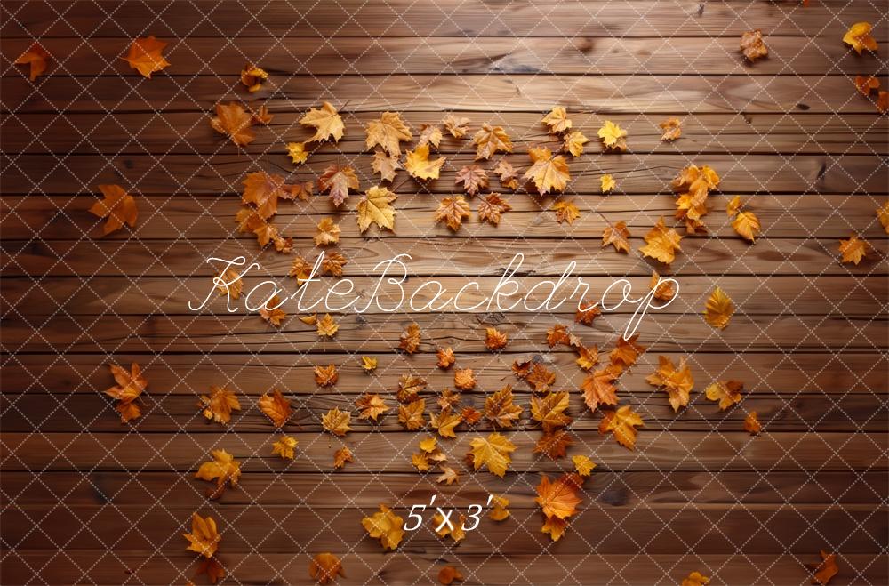 Kate Fall Fallen Leaves Wooden Floor Backdrop Designed by Mini MakeBelieve