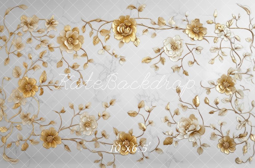 Kate Elegant Gold Floral Floor Backdrop Designed by Mini MakeBelieve