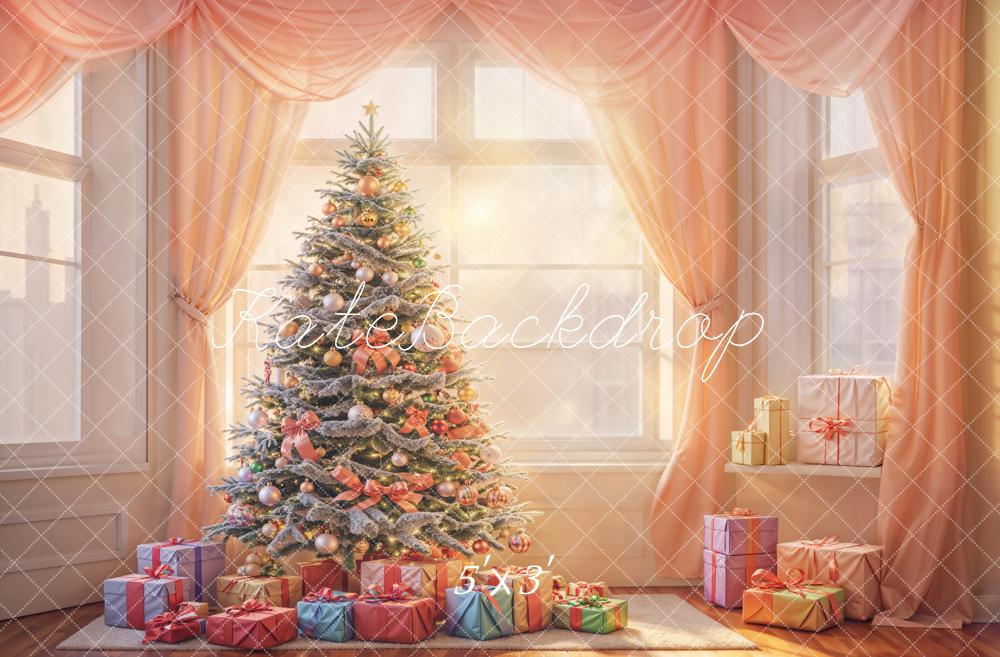 Kate Christmas Tree Pink Curtain White Window Backdrop Designed by Emetselch