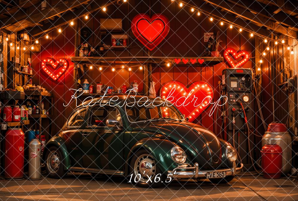 Kate Valentine Retro Car Heart Garage Backdrop Designed by Emetselch