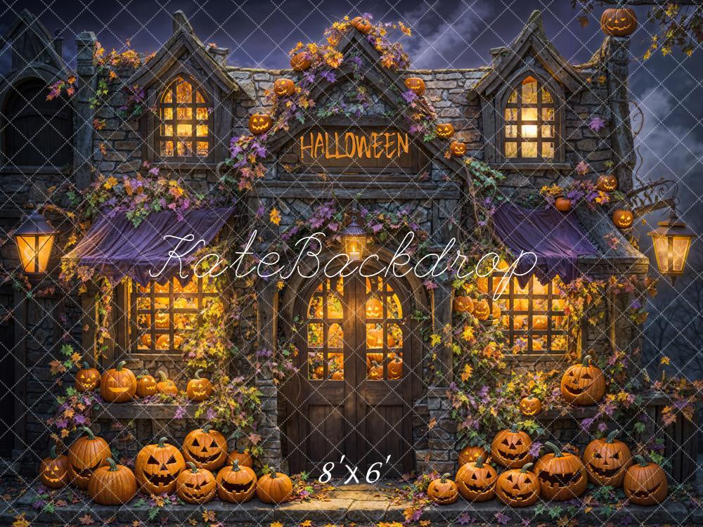 Kate Halloween Haunted House Cartoon Pumpkins Backdrop Designed by Emetselch