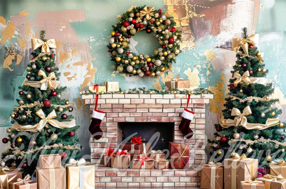 Kate Christmas Indoor Brick Fireplace Colorful Graffiti Wall Backdrop Designed by Mini MakeBelieve