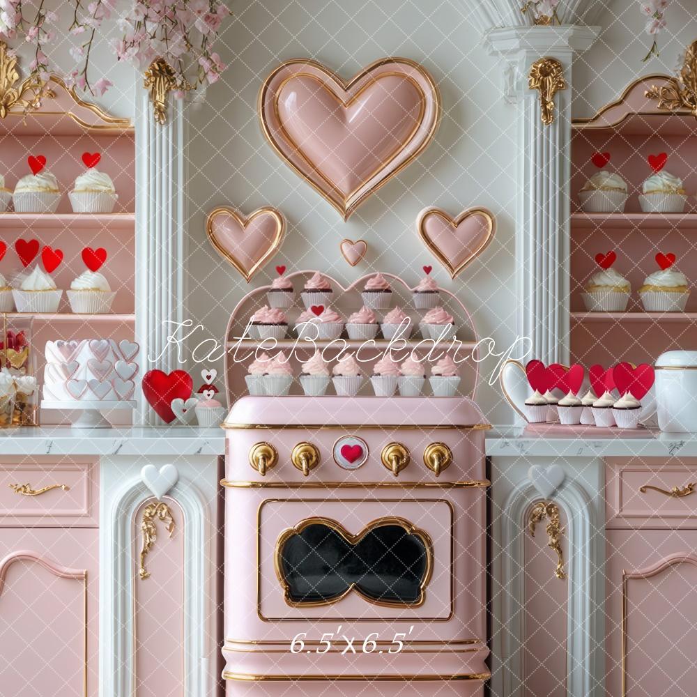 Kate Valentine's Heart Pink Kitchen Cupcake Backdrop Designed by Mini MakeBelieve