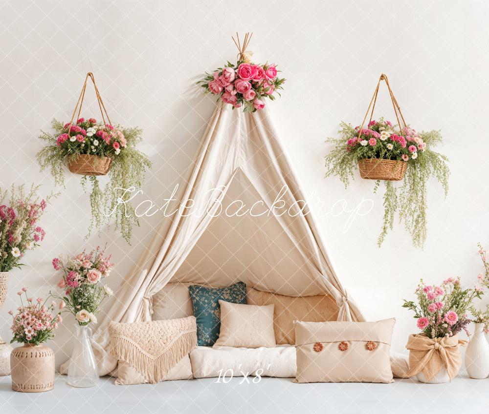 Kate Spring Bohemian Floral Tent Pillow Backdrop Designed by Emetselch