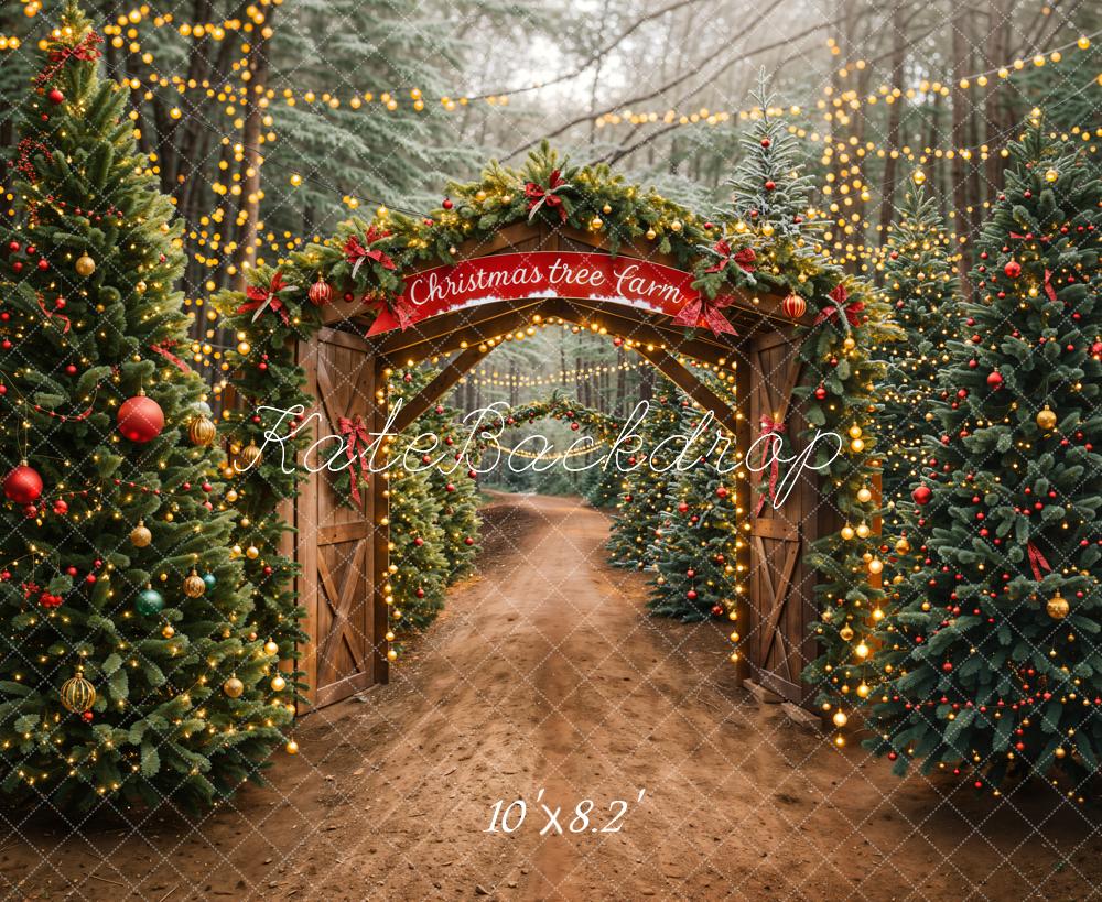 Fondo de puerta de madera de granja de bosque de árboles de Navidad Designed by Emetselch