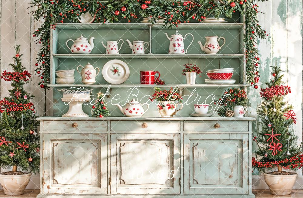 Kate Christmas Kitchen Sunshine Green Cabinets Backdrop Designed by Emetselch