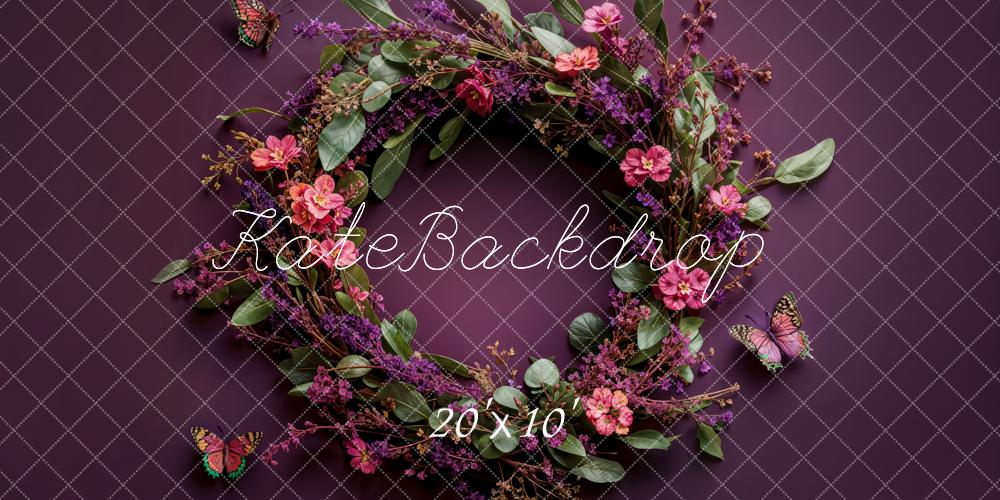 Kate Newborn Floral Wreath Dark Purple Floor Backdrop Designed by Emetselch