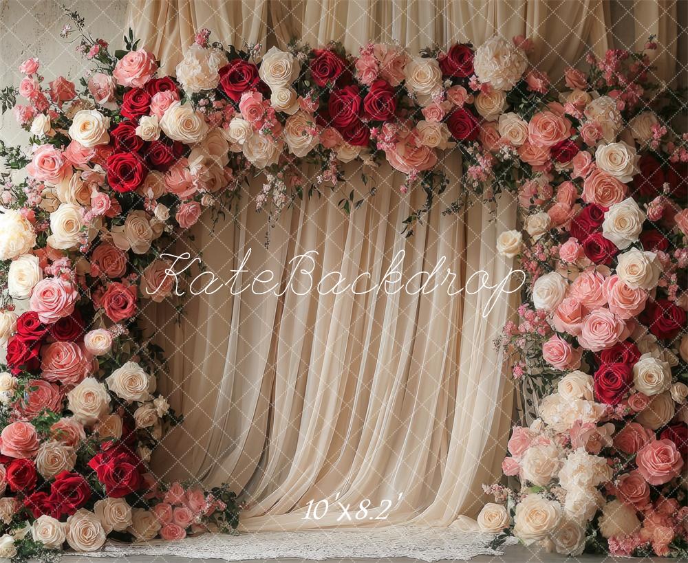 TEST Valentine Flower Arch Wedding Curtains Foto Achtergrond Designed by Mini MakeBelieve