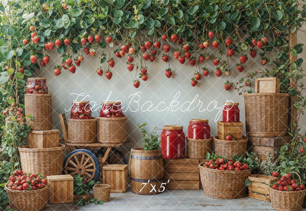 Kate Spring Strawberry Harvest Basket Rustic Backdrop Designed by Emetselch