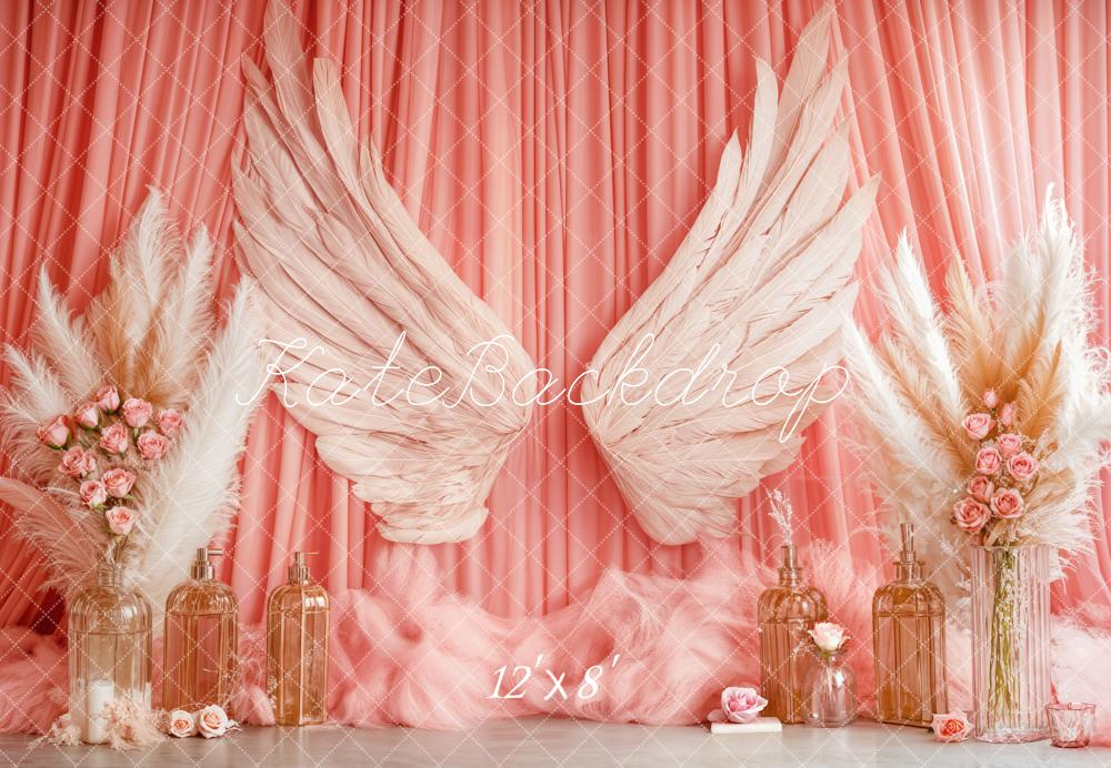 Kate Boho Angel Wings Pink Curtains Backdrop Designed by Emetselch