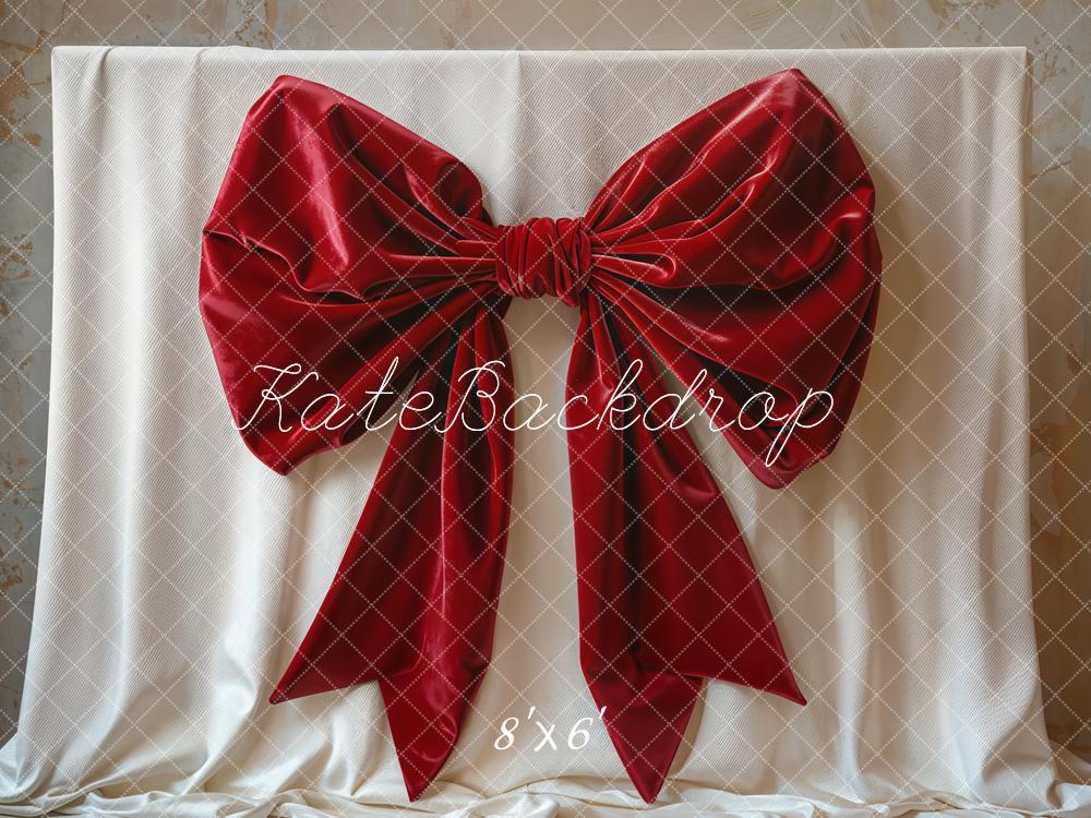 Kate Red Big Bow Elegant Fabric Backdrop Designed by Emetselch