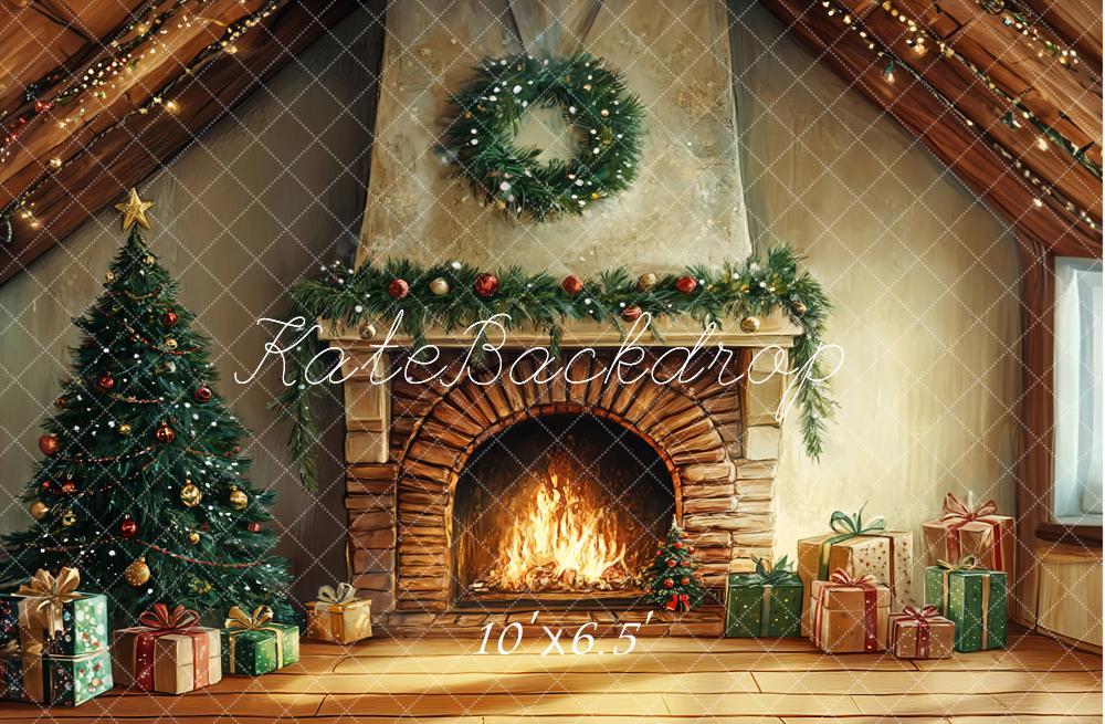 Kate Christmas Tree Fireplace Gift Box Backdrop Designed by GQ