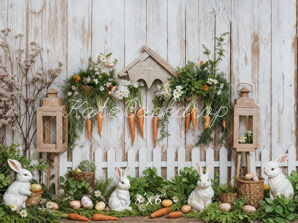 Sfondo in legno con coniglio di Pasqua carota erba progettato da Emetselch