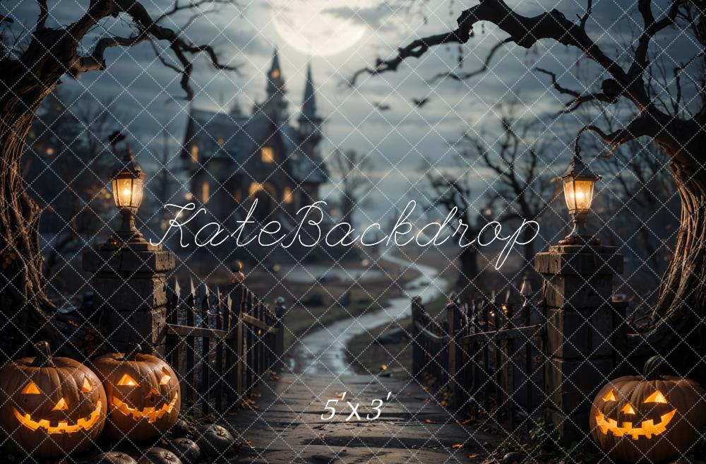 Kate Halloween Forest Wooden Bridge Dark Castle Backdrop Designed by Emetselch