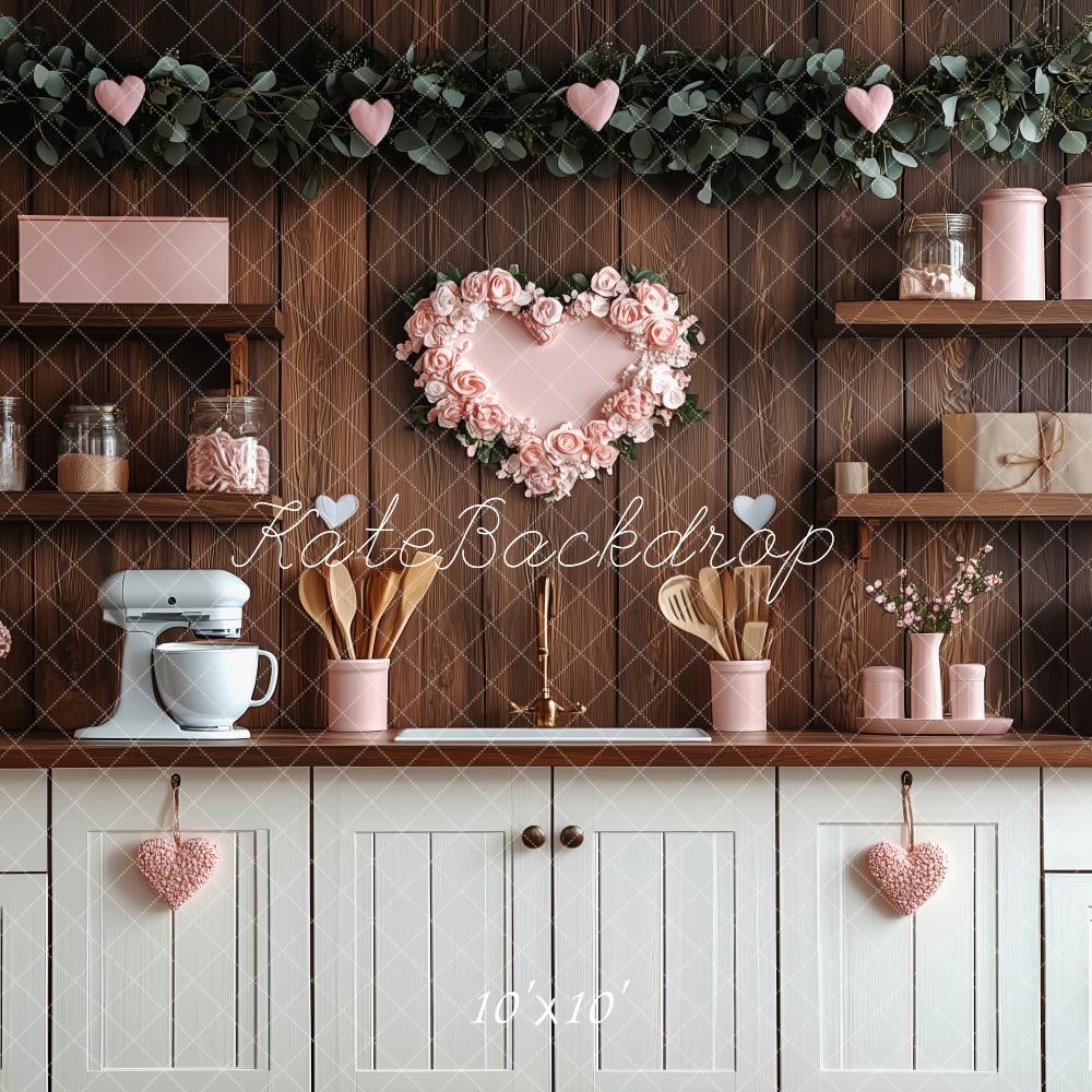 Kate Valentine's Day Pink Kitchen Hearts Backdrop Designed by Patty Roberts