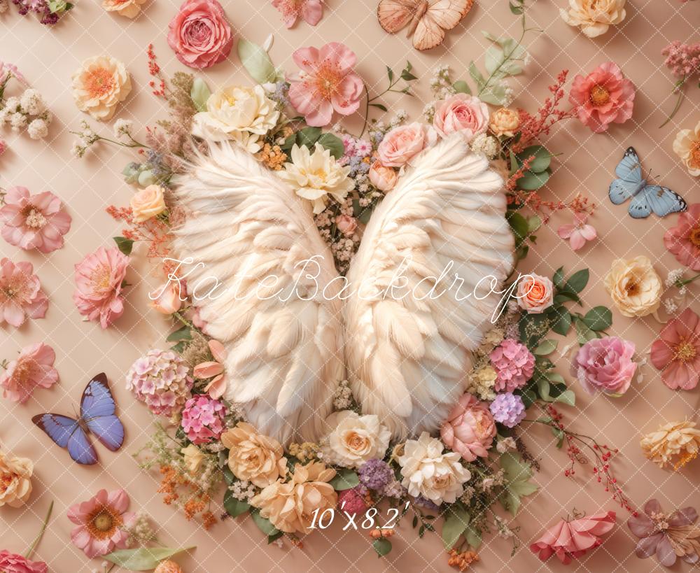 Kate Newborn Angel Wings Floral Floor Backdrop Designed by Emetselch