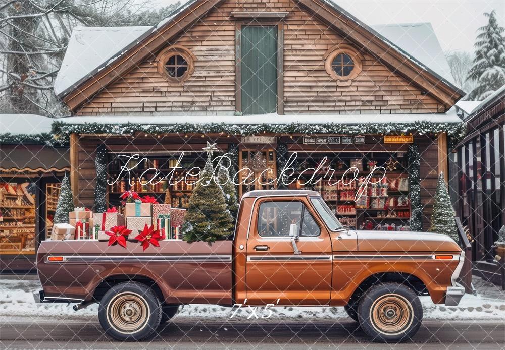 Christmas Brown Truck Cabin Foto Achtergrond Designed by Mini MakeBelieve