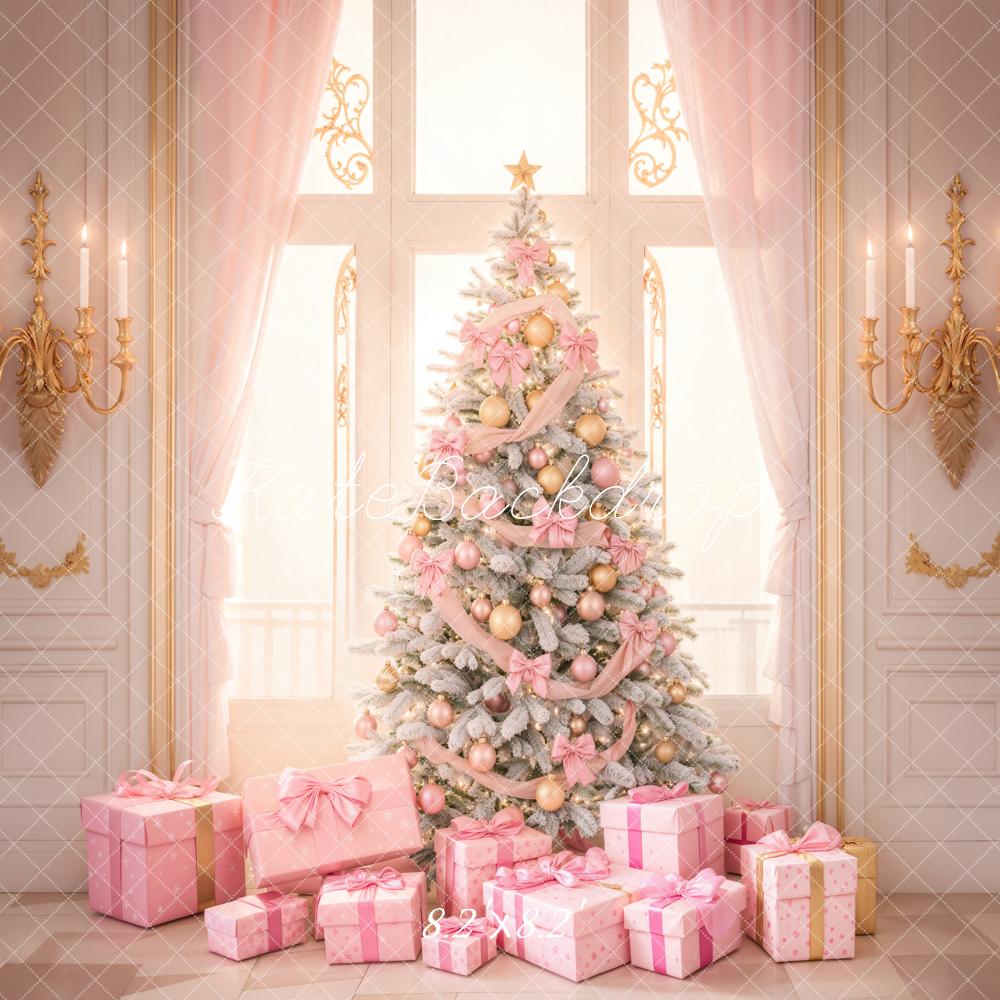 Kate Christmas Tree Pink Retro Wall Backdrop Designed by Emetselch