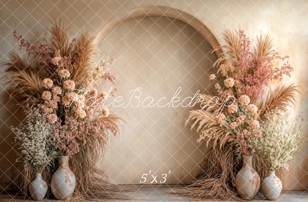 Boho Bloemenboog Beige Foto Achtergrond Designed by Emetselch