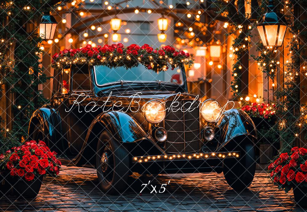 Fondo de rosas de coches vintage y luces diseñado por Emetselch