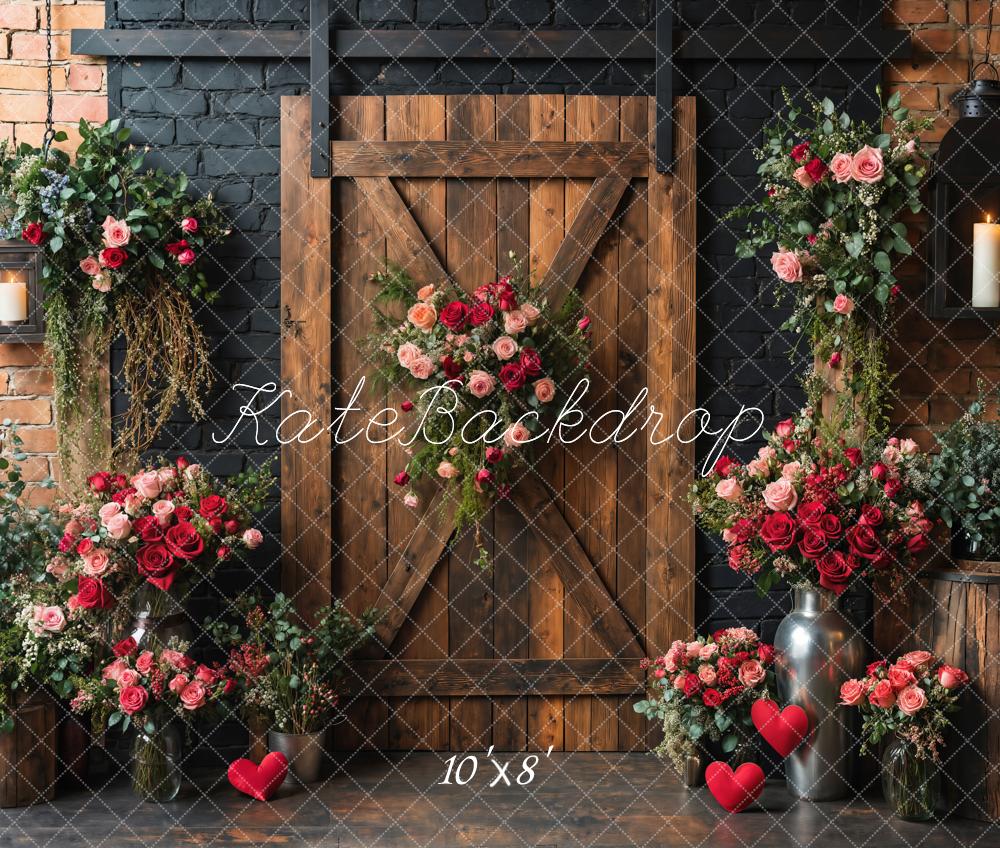 Kate Spring Floral Rustic Wood Door Backdrop Designed by Emetselch