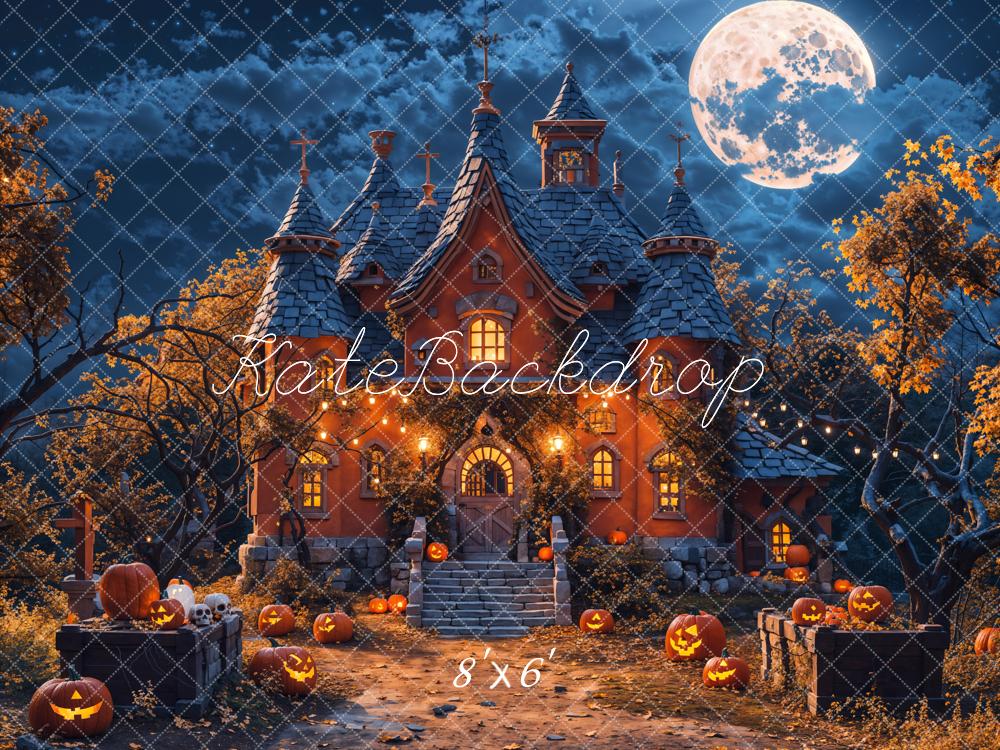 Kate Halloween Night Forest Pumpkin Castle Backdrop Designed by Chain Photography