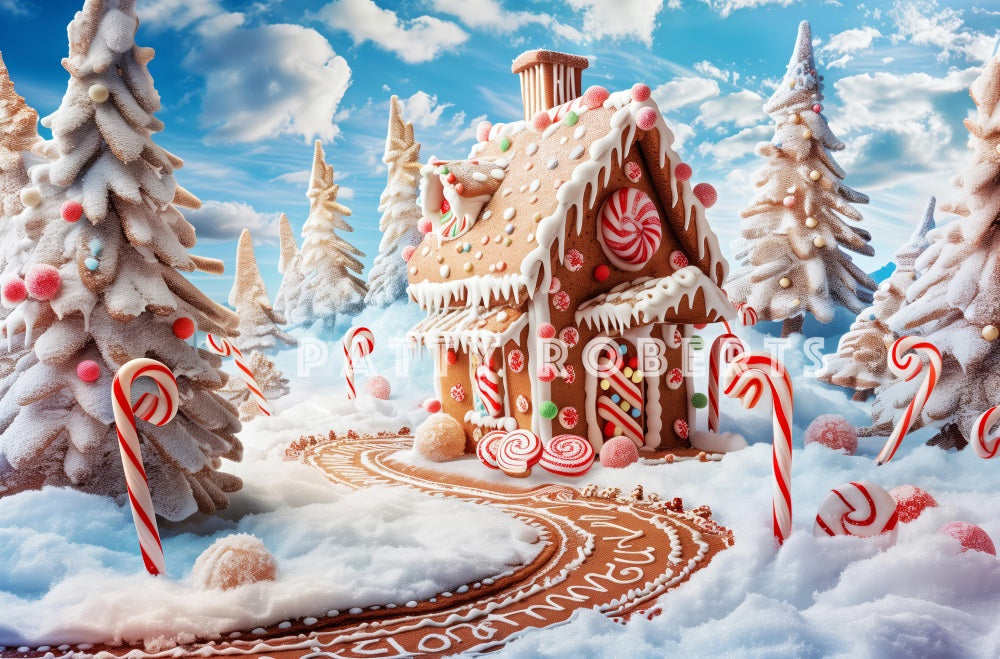 Kate Christmas Tree Gingerbread Village Candy Canes Backdrop Designed by Patty Robert