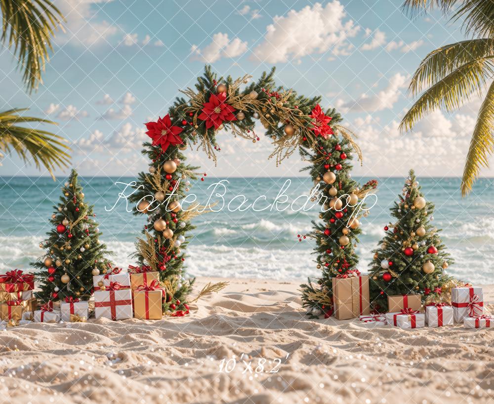 Kate Christmas Tree Sea Beach Gift Backdrop Designed by Emetselch