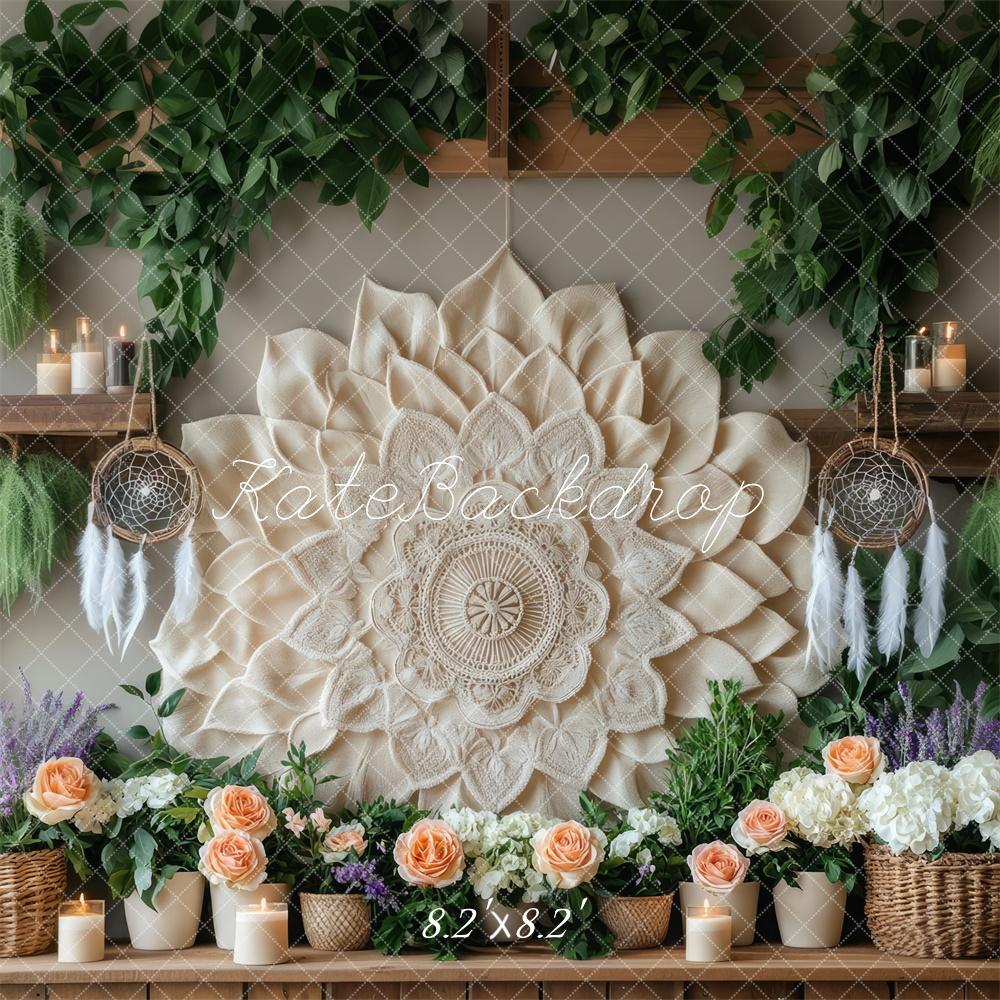 Kate Bohemian Mandala Floral Greenery Backdrop Designed by Mini MakeBelieve