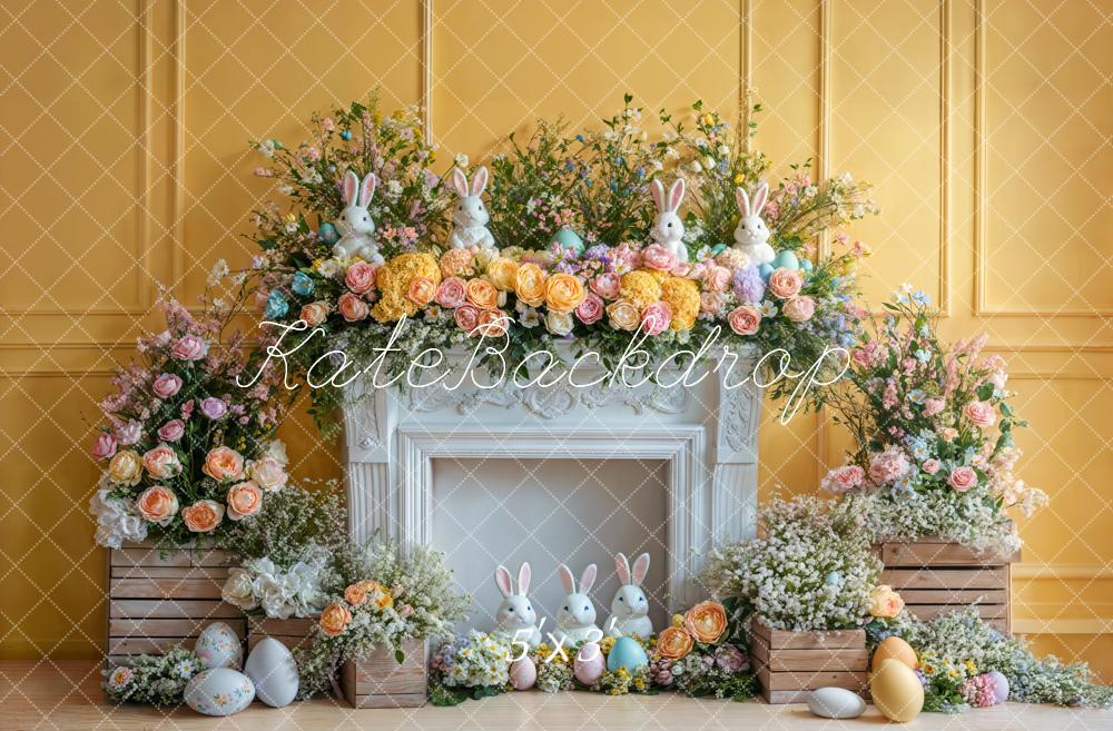 Kate Easter Bunny Flower Fireplace Backdrop Designed by Emetselch