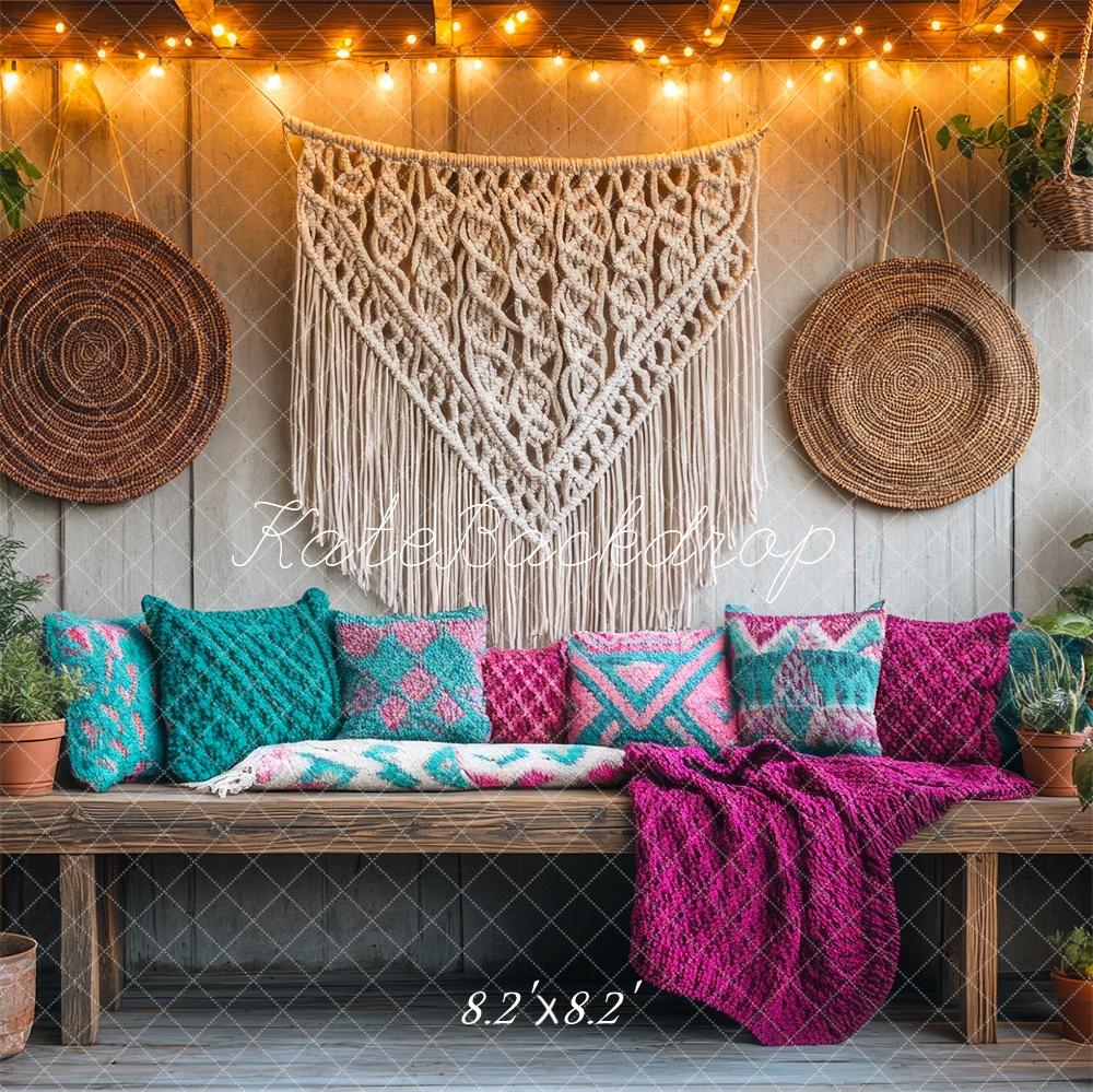 Banco de patio acogedor de macramé bohemio diseñado por Mini MakeBelieve