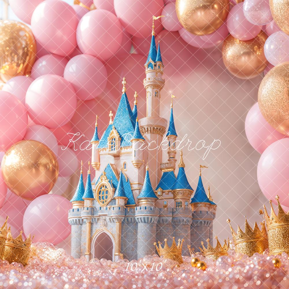 Kate Birthday Castle Pink Balloons Crowns Backdrop Designed by Emetselch