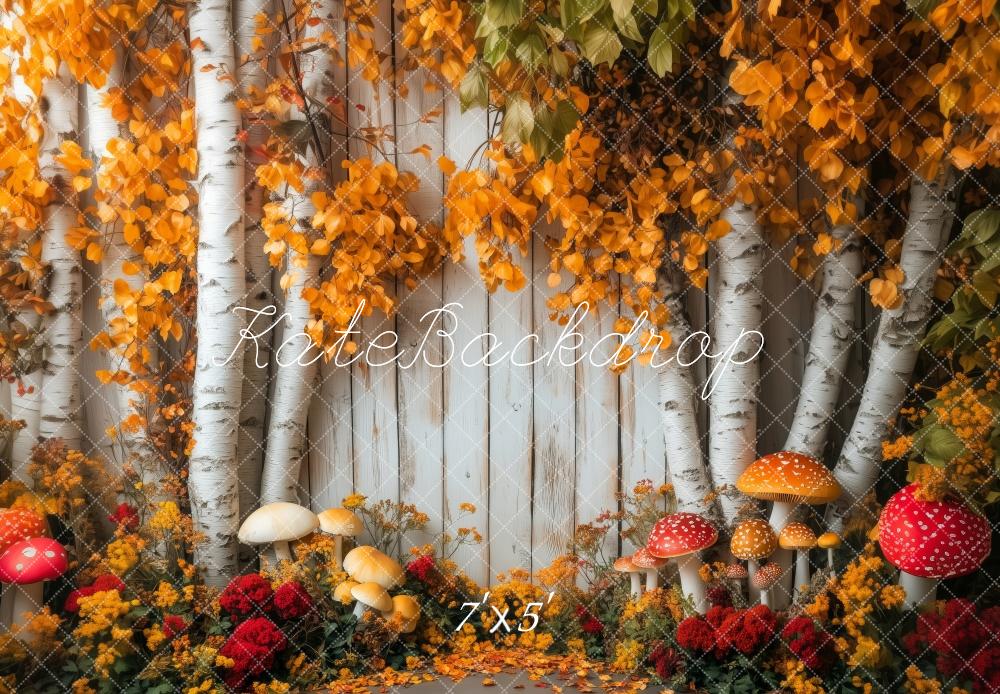 Kate Fall Birch Trees With Mushrooms Backdrop Designed by Patty Roberts