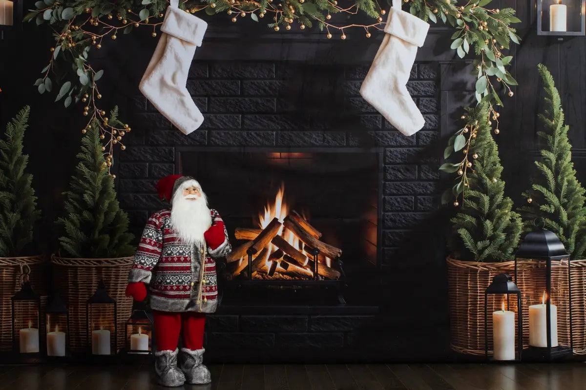 Kate Christmas Tree Fireplace Black Wall Backdrop Designed by Emetselch