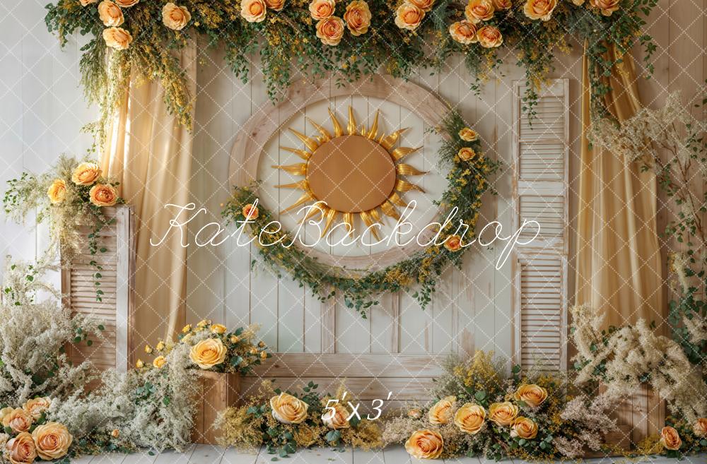 Kate Spring Floral Sun Wreath Rustic Backdrop Designed by Emetselch